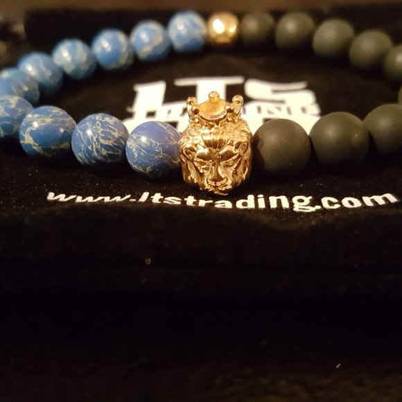 Kairos Gold Crown Matte Black Onyx & Imperial Jasper Bracelet #LTS0104 - Picture 3 of 4